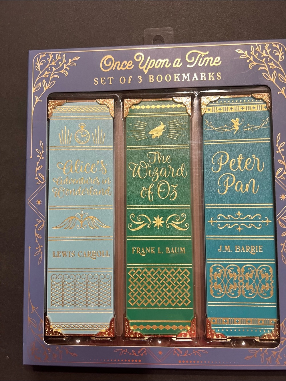 3 Once Upon a Time Bookmarks Vegan Leather Peter Pan Wizard Oz Alice Wonderland